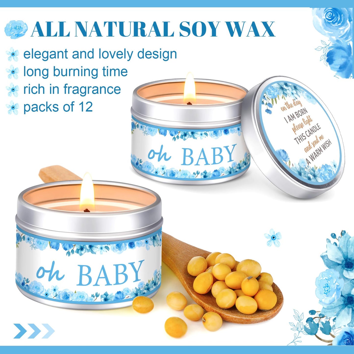 Funtery 12 Pcs Baby Shower Party Favors for Guests Baby Shower Candles Lavender Scented Candle Rustic Tealights Candles Gender Reveal Return Gifts(Buds)