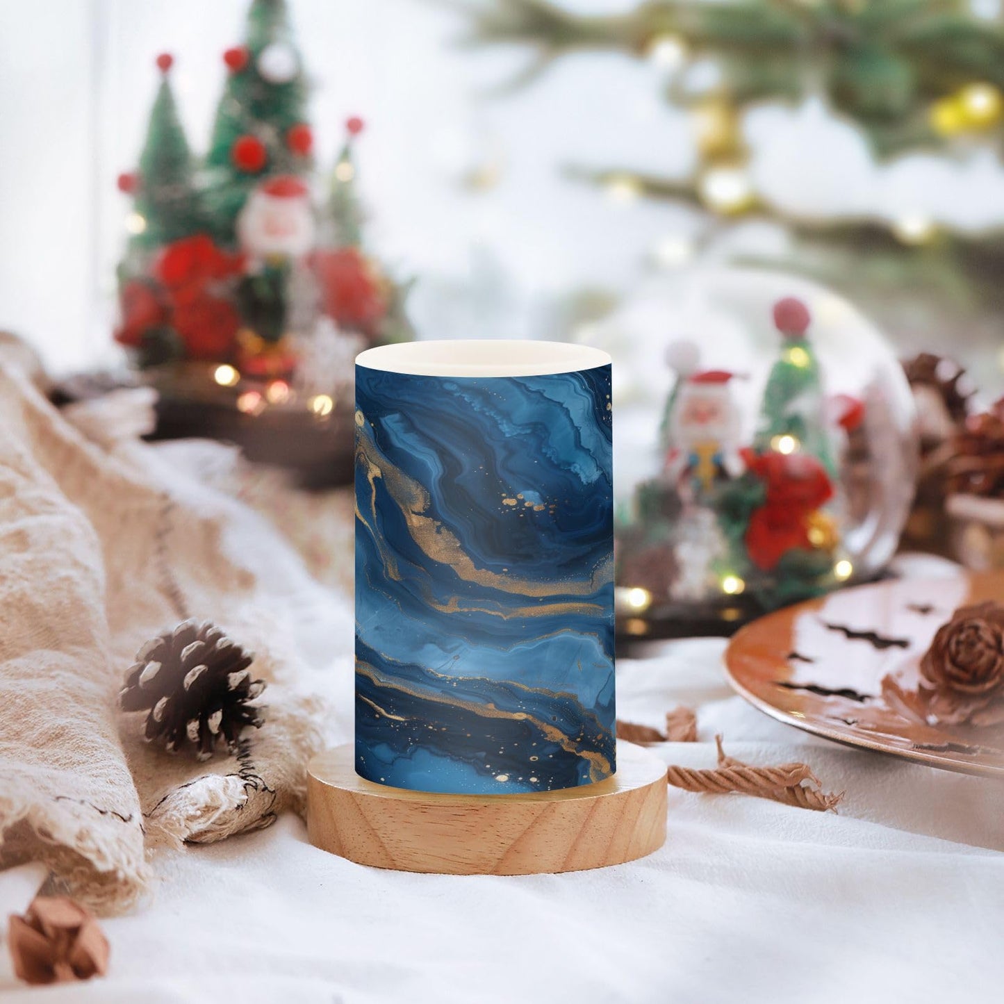 LFICRTAN Blue and Gold Marble Flameless Candles Battery Operated Color Changing LED Candles with Remote Control Timer Outdoor Indoor 2 Pack