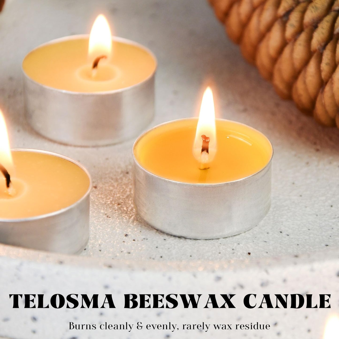 Natural Beeswax Tea Candles in Metal Aluminum Cup - Organic Mini Beeswax Candle Natural Scent Smokeless 4-5 Hours Long Burning - Yellow, Pack of 36