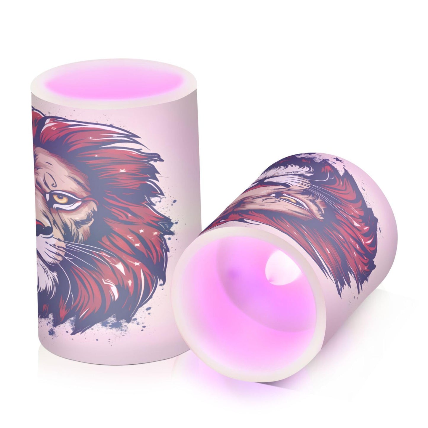Grgvtei Flameless Candles Ferocious Lion Head Flickering LED Pillar Candles with Remote & Timer, Battery Operated Set of 2 Warm Glow for Wedding Party Home Decoration