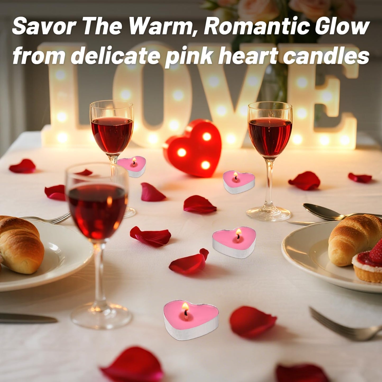 MAQIHAN Valentine Love Pink Tea Lights Candless - Pink Heart Shaped Tealight Candles - Soy Candle for Valentine, Dating, Weddings, Anniversaries, Candle Gift