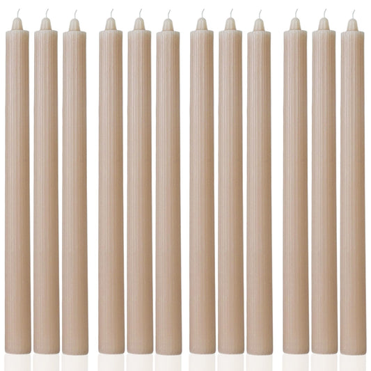 Mocha Beige Taper Candles Dripless Tapered Candlesticks-Smokeless,Unscented,Long Burning-Hand Poured,Colored for Home Decor Wedding, Dinner-10.6inch,Set of 12