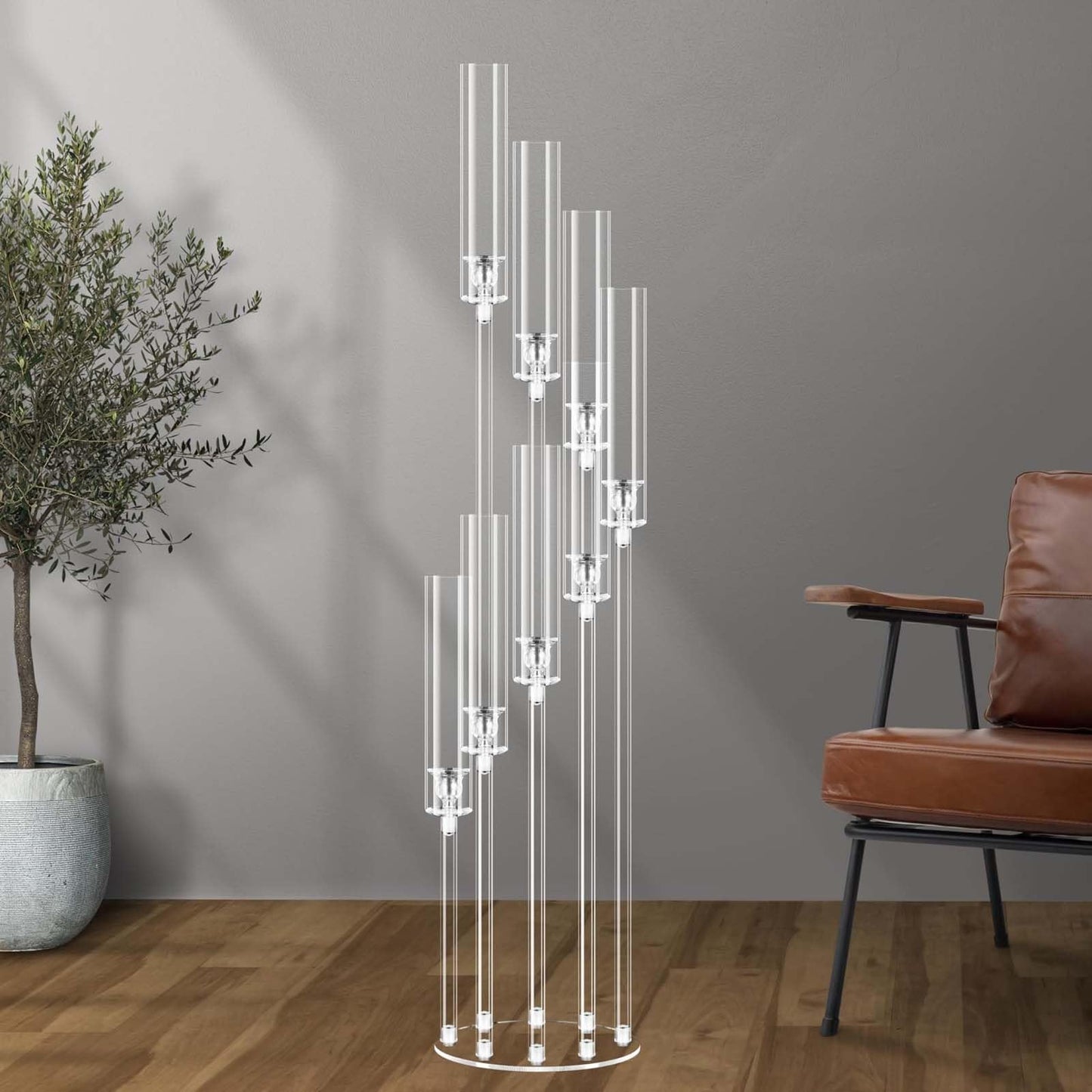 8 Arms Acrylic Candelabra Centerpieces, Tapered Candlestick Holders, Clear Candle Holder for Wedding Party, Floor Candlestick Holders with Lampshade and Round Base(1PCS)