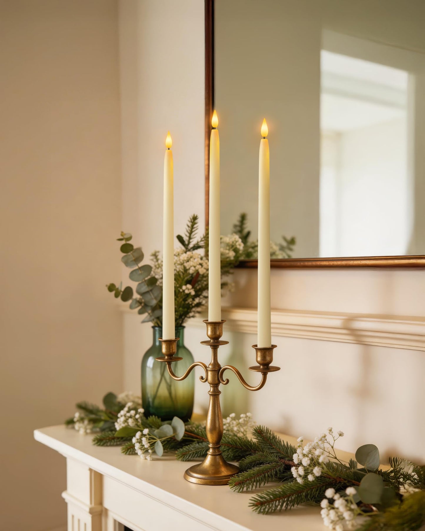 Homemory 15 inches Real Wax Flameless Taper Candles with Remote Timer, 6 Pcs Ivory LED Taper Candles Battery Operated with 3D Flickering Flame, Window Candle Led Candlesticks for Dinners Home Decor