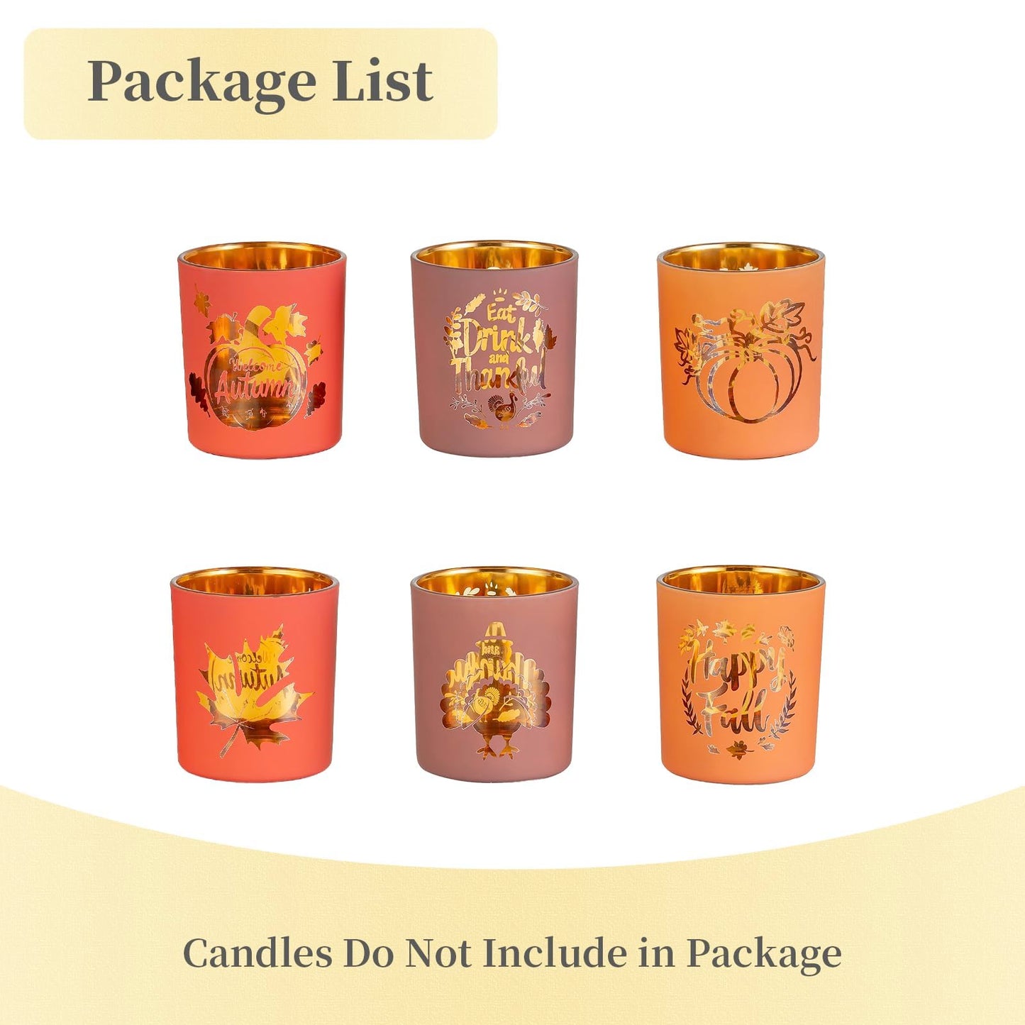 Hewory Thanksgiving Votive Candle Holders: Fall Glass Tea Light Candle Holder Set of 6, Thanksgiving Table Decorations Centerpieces for Dinner Tabe Fireplace Mantle Fall Decorations for Home Party