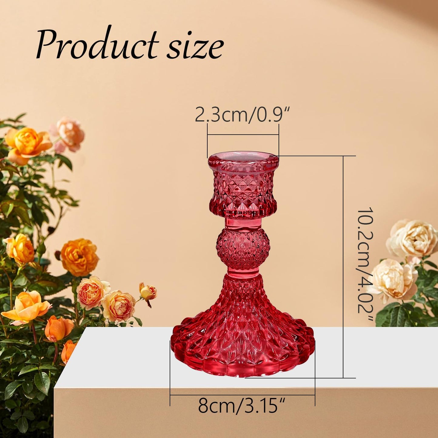 Glass Candlestick Holders Set of 2，Taper Candle Holders Fit 0.8 Inch Candles, Crystal Decorative Candle Stand Centerpiece for Table Wedding Dinning Party 4 Inch Tall (Red)