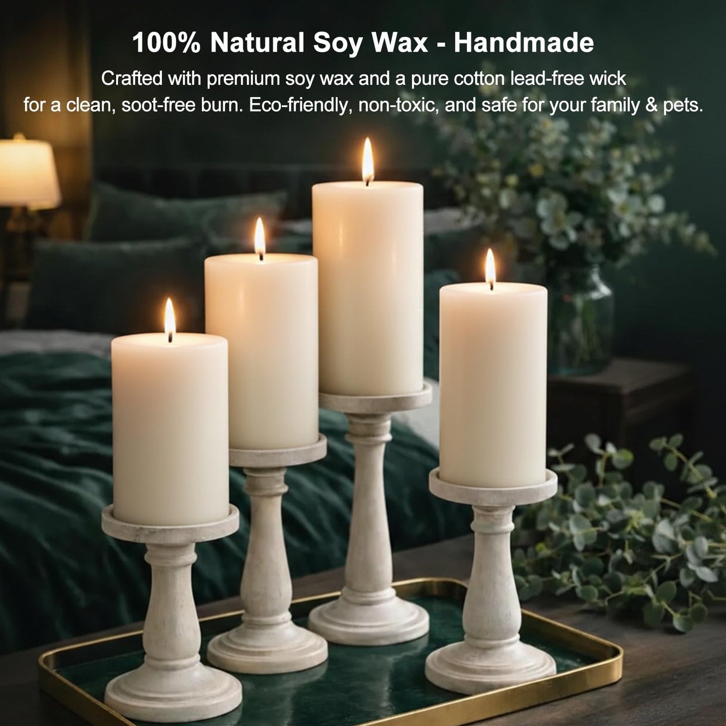 Uniteland Patchouli Frankincense Scented Pillar Candles, Handmade Soy Pillar Candles for Home, 105 Hours Aromatherapy Candle Clean Burning for Bathroom Living Room