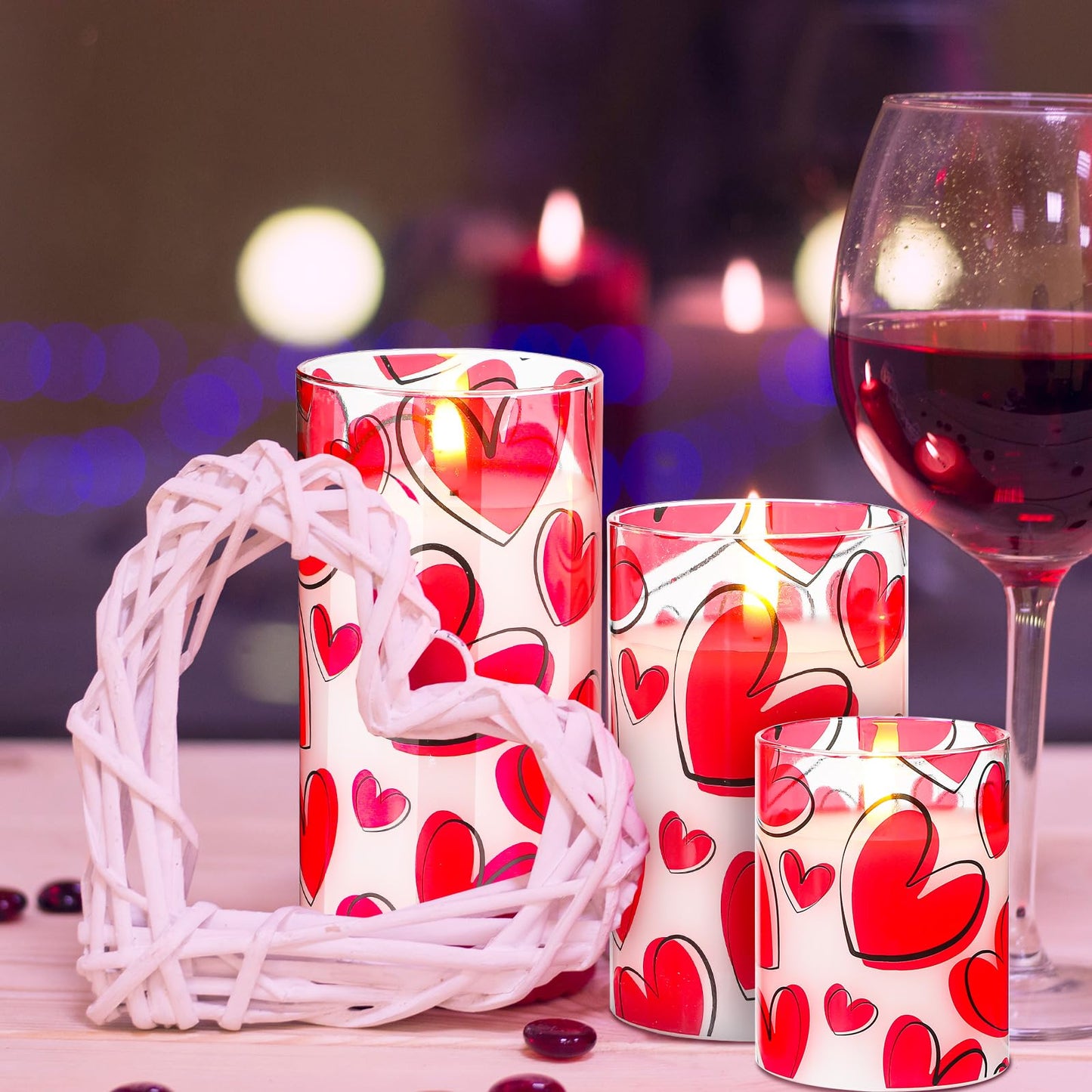 VIHOSE 3 Pcs Valentine LED Flameless Candles Romantic Heart Battery Operated Pillar Candles for Romantic Night Valentine's Day Gifts Proposal Anniversary Festival Gift Table Centerpiece Decor(Heart)