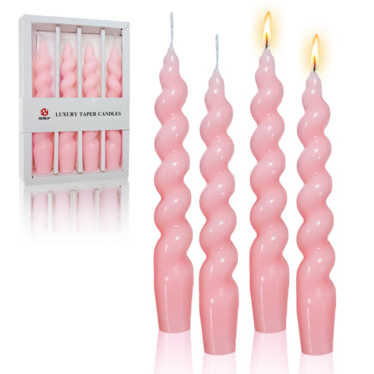 7.5 Inches Spiral Taper Candle Valentine's Day Candless Colorful Twisted Candle Dripless Long Candles, Handmade Candlesticks for Wedding Dinner Decor, Set of 4(Pink)