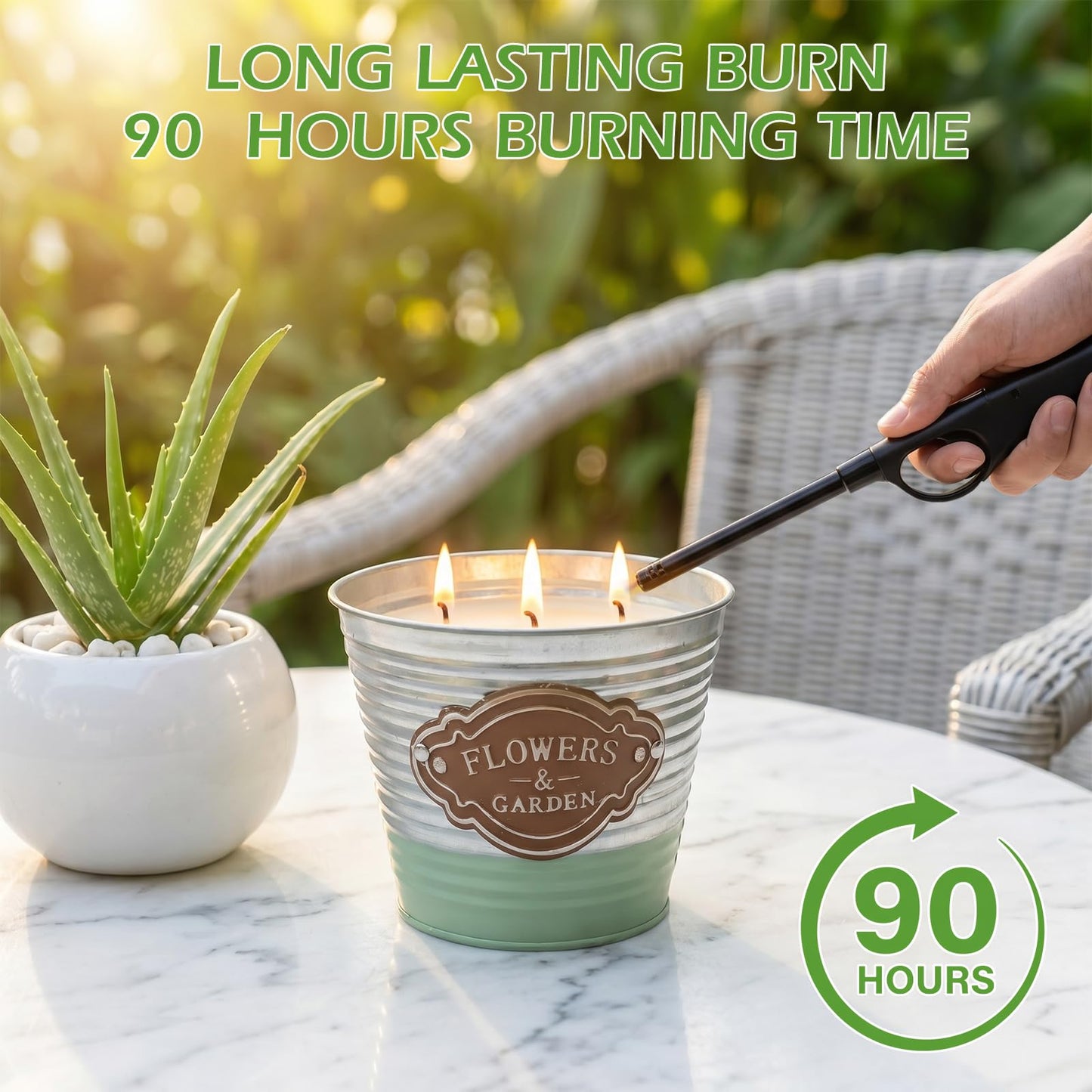 Citronella Candles Outdoor,2 Pack Large Citronella Candles,3-Wick Natural Soy Wax Lemongrass Candle,180 Hours Long Lasting Burning Outdoor Candle for Patio Yard Balcony Camping & Home Decor