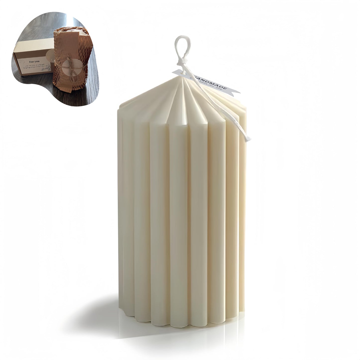 Hyznengu Ribbed Peak Pillar Candle- Large Handmade Scented Soy Wax Candle with Elegant Bubble Aesthetic， Housewarming Gift, Shelf & Coffee Table Centerpiece, White (Small)