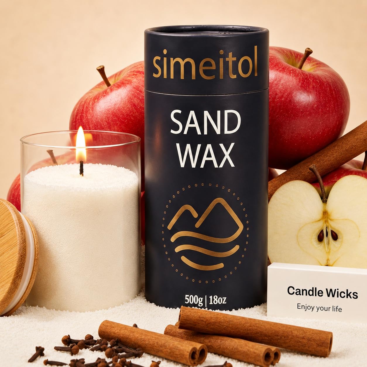 simeitol 18oz Scented Candle Sand Wax, Apple & Clove Scented Pearled Candles with a Glass Jar, Long Lasting with 120 Hours, Refillable Candle Sand with 30 Wicks for Mom/Home Decor/Holiday Gift/Relax