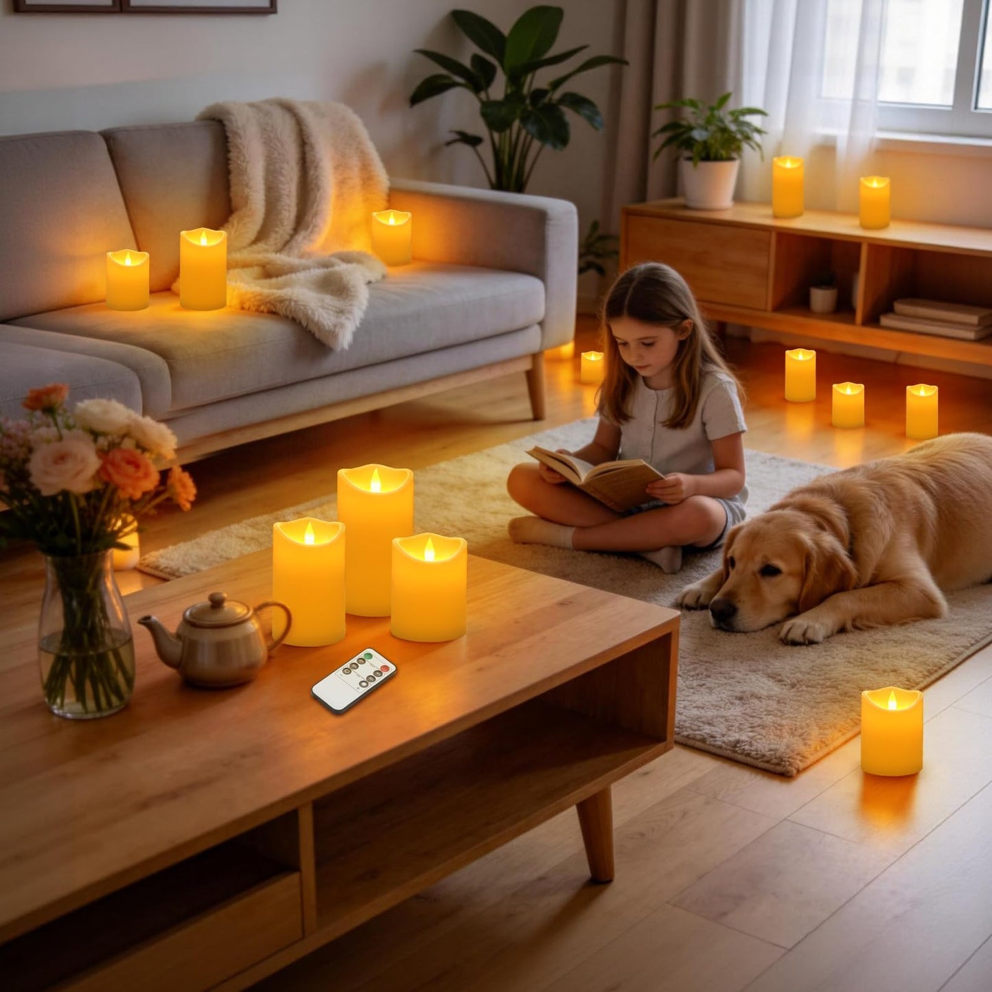 Flameless Candles 4" 5" 6" Set of 3 Outdoor Indoor Ivory Pillars Battery Operated Flickering Candles Include 8-Key Remote Timer Function, Fake Plastic Candles for Wedding, Aniversary, Christmas Decor