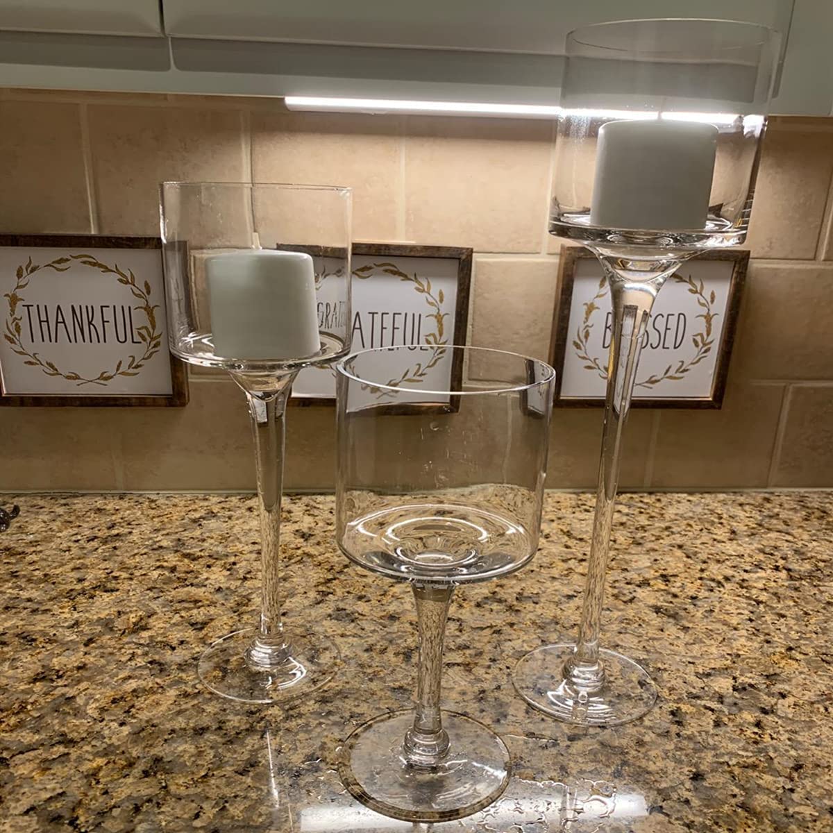Hurricane Candle Holder Glass Candleholders Holders Votive Long Stem Tealight Tall High Tea Light Elegant Transparent Ideal Dining Wedding Party Home Decoration Gifts (Large 1 Set)