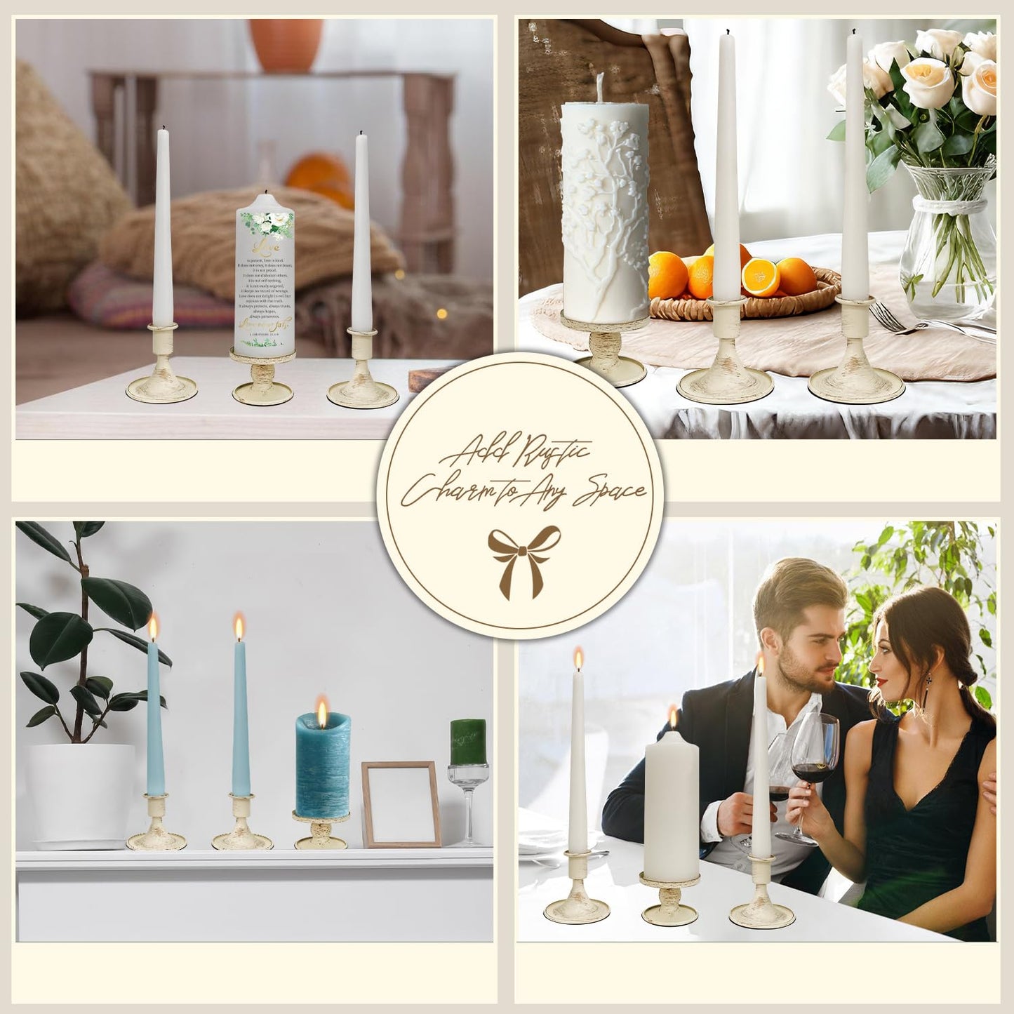 Unity Wedding Candle Holders - Taper Candle Holders for Pillar Candles, 3 Piece Metal White Unity Candlestick Holder – Rustic Farmhouse Style Home Decor for Ceremony, Anniversary