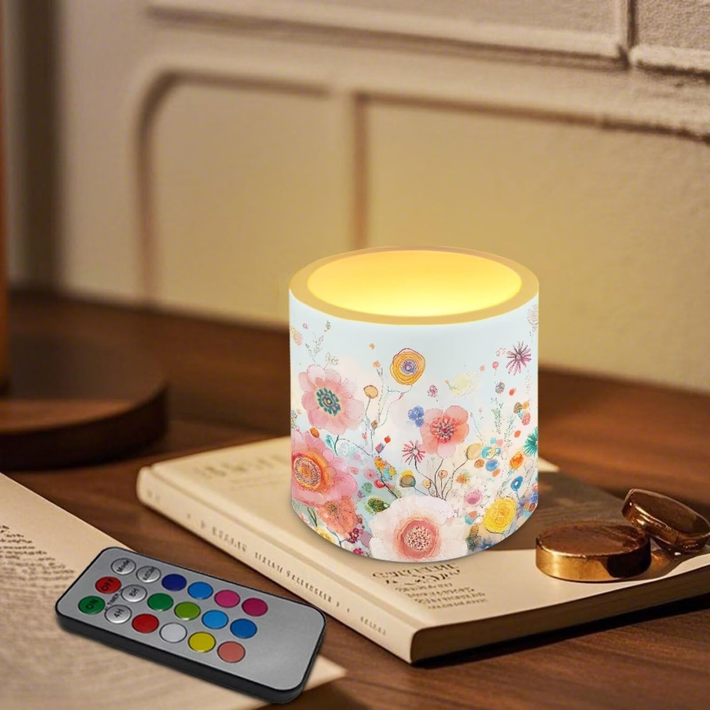 Cozeyat Wildflower Flameless Candles 4 Pack Battery Operated LED Pillar Candles with Remote Control Timer Waterproof for Indoor Outdoor Use