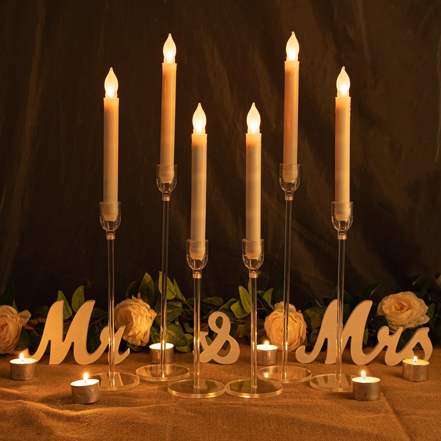 Vincidern 18pcs Acrylic Candle Holders Centerpieces for Table, Taper Candle Holder for Table Centerpieces, Wedding, Valentine, Dining Room Decorations, Clear Candlestick Holder Set