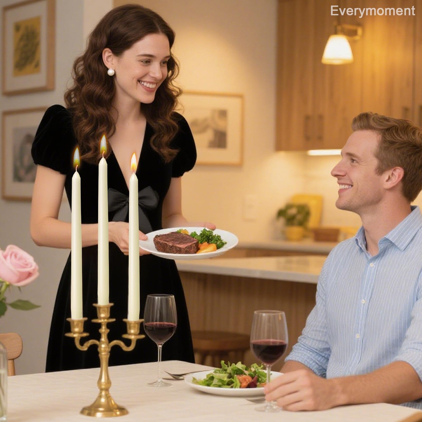 Everymoment Ivory Taper Candles - 48 Pack 10 Inch Candlesticks - Dripless & Smokeless Tapered Candle 8 Hours Unscented Cream Candle Sticks - Perfect for Wedding Holiday Dinner Party Home Decor