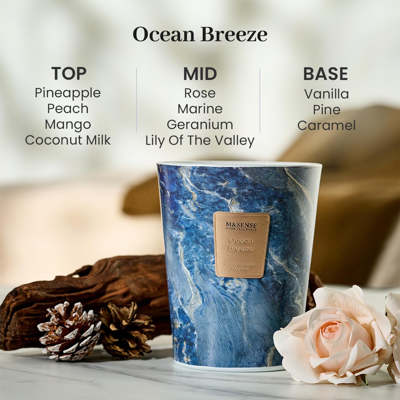 M&SENSE Ocean Breeze Summer Scented Candles for Home, 3-Wick Highly Scented Jar Candles, 35 Oz 150 Hours Long Lasting Burning Candles Gifts for Women, Relaxing Aromatherapy Candle for Stress Relief