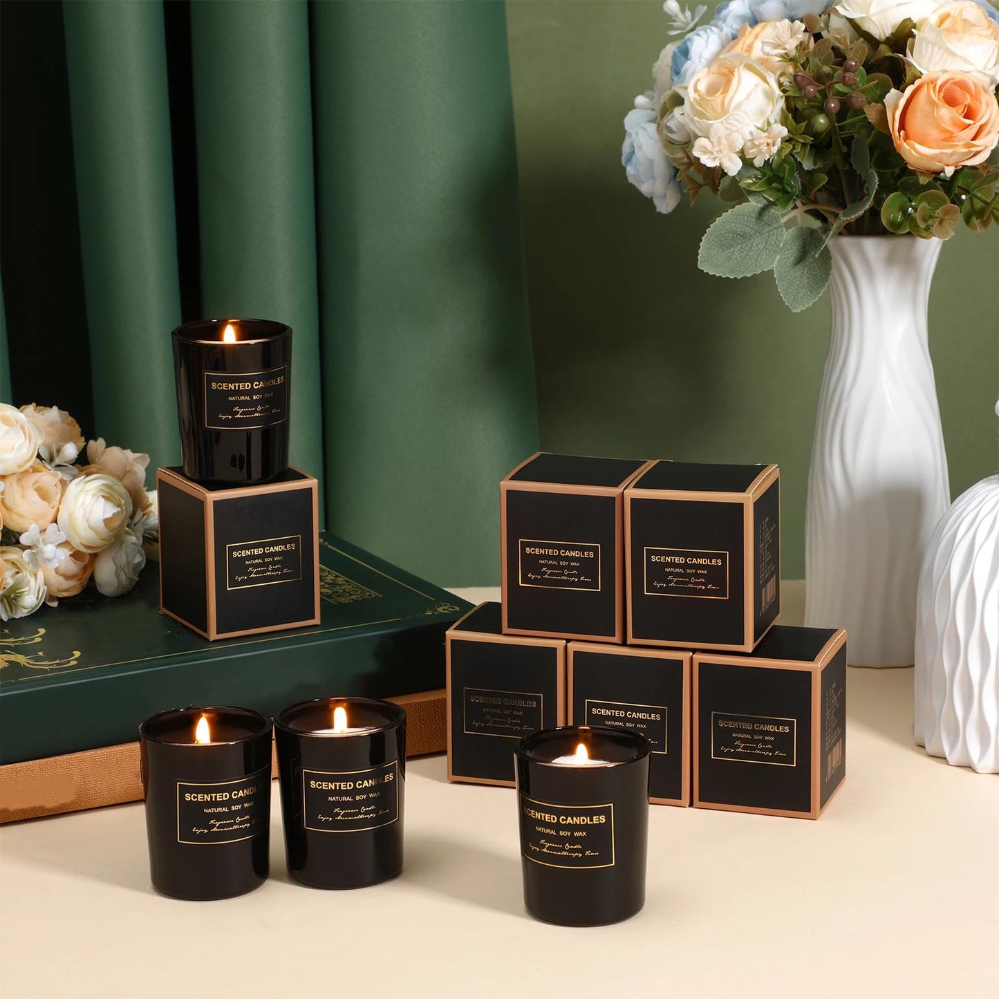 MTLEE 48 Pcs Scented Candles Bulk End of Year Teacher Thank You Gift Candles Wedding Aromatherapy Soy Wax Jar for Birthday CNA Week Appreciation Staff Coworker Guest Favor(Black)