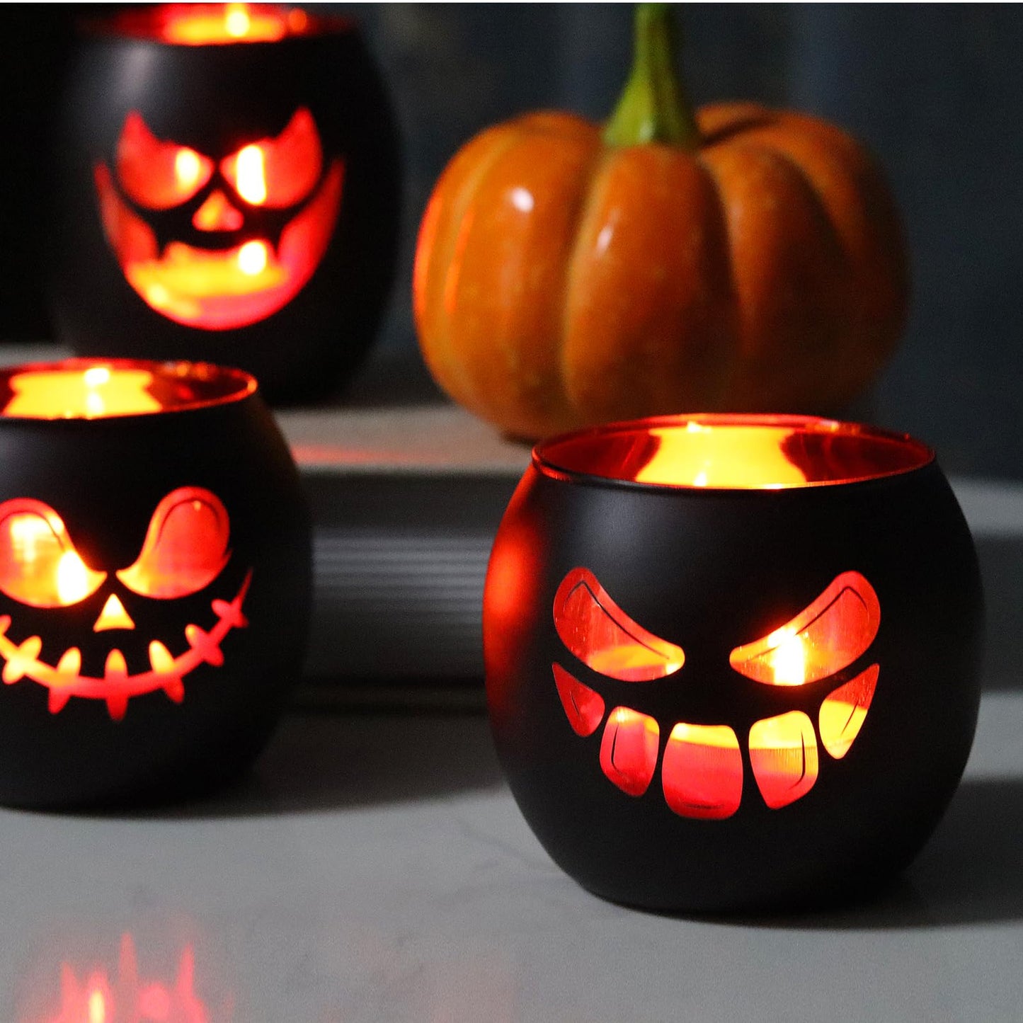 Black Halloween Table Centerpieces Candle Holders 12 PCS, Jack O Lantern Tealight Votive Candle Holders, Indoor Halloween Decorations for Mantel Coffe Table Decor