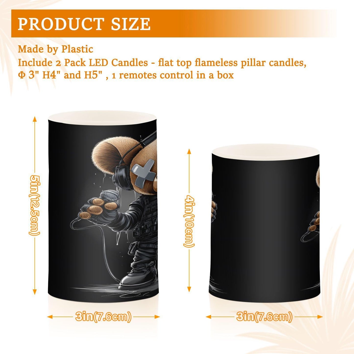 ALAZA Flameless Candles with Remote Timer,Microphone Bear Battery Operated Candles Set of 2 LED Tea Lights Flickering Pillar Votive Candles for Indoor Outdoor Decor
