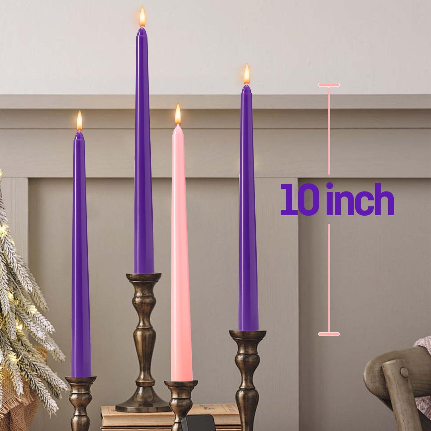Hausware 36 Pack Taper Candles,27 Purple and 9 Pink,8 Hour Burn Time,Unscented Dripless and Smokeless,10 inch Elegant Premium Quality Dinner Candle for Home Décor,Wedding,Party Candlesticks