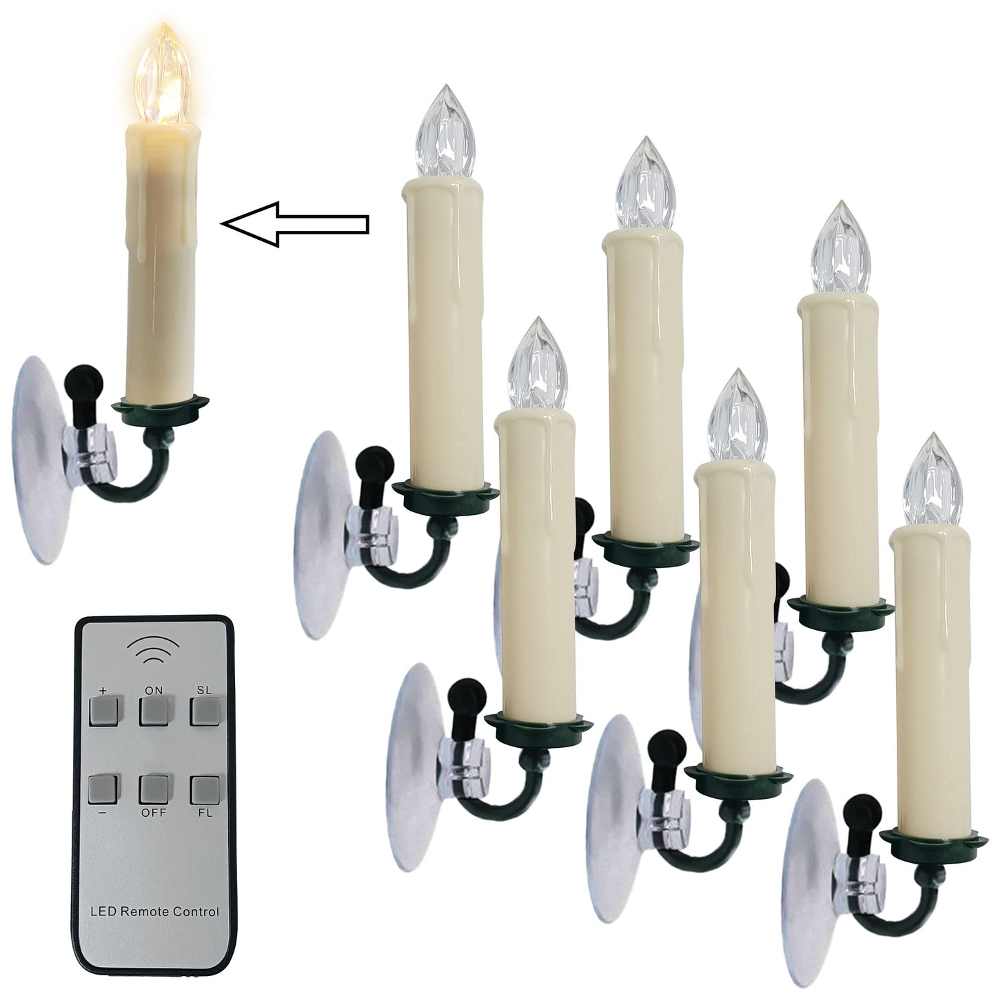 Gedengni Flameless LED Taper Candles with Clips, 4” Battery Operated Window Candles with Remote Timer Mini LED Chandelier Candlesticks for Home Decor Wedding Church Party & Tree Lighting,6 Pack,Beige