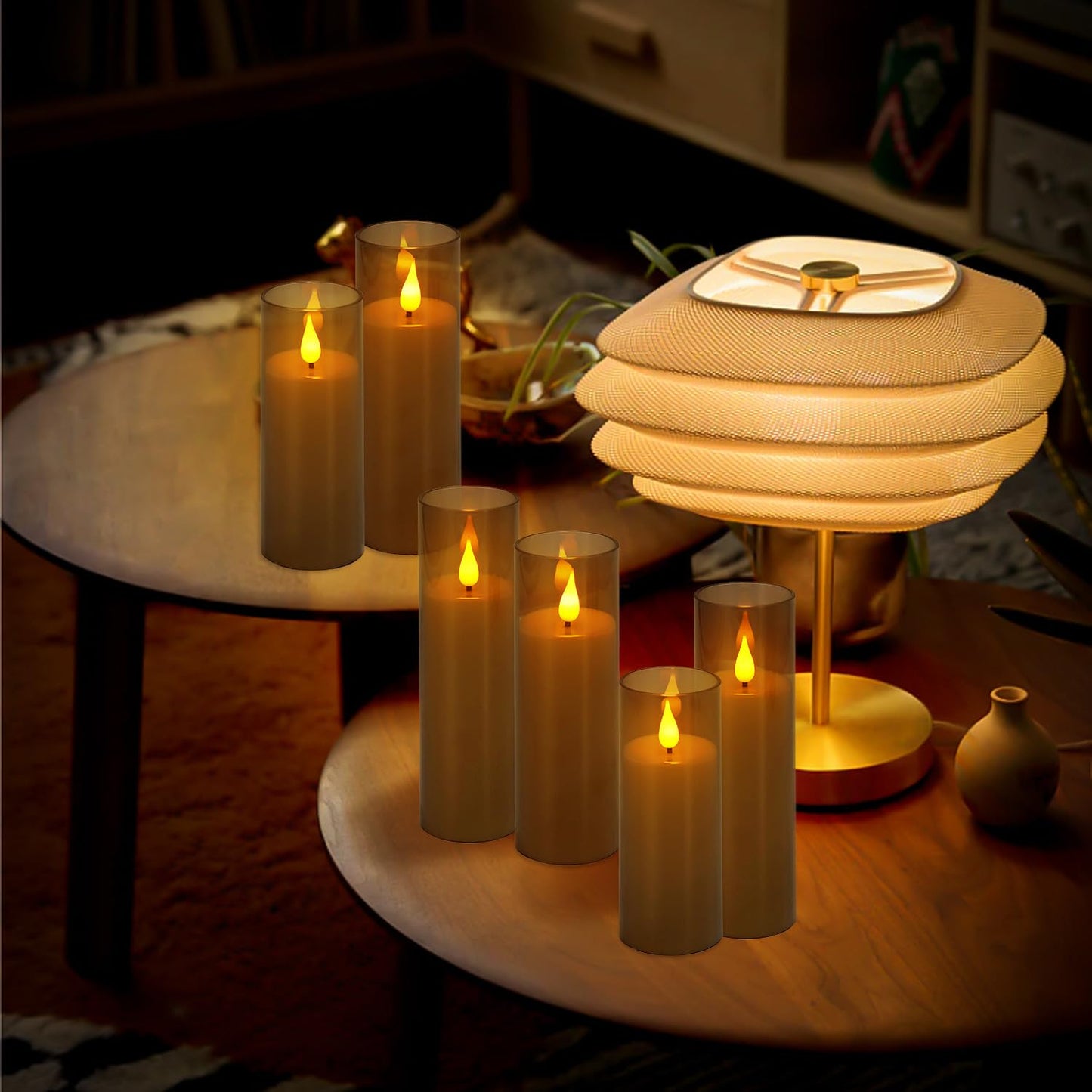 YOROXRG Halloween Decoration Flickering Flameless Candles Battery Operated Timer Led Pillar Candles with Realistic Moving Wick Candles for Home Decor 24 Pack (D2.2 xH 5" 6" 7")(Grey)