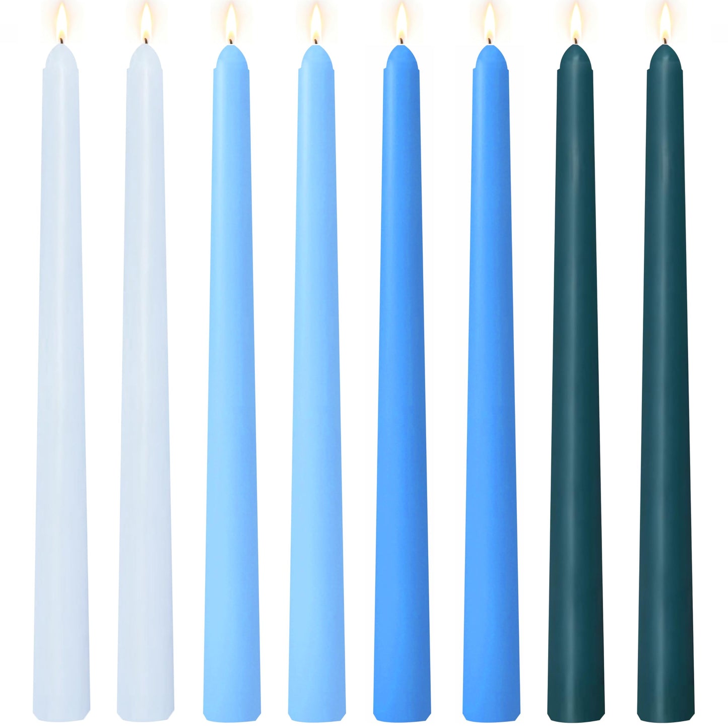 8 Pack 10 Inch Gradient Blue Smooth Taper Candle Set, 7/8 Inch Unscented Driples Candlesticks for Home Decoration, 6-7 Hours Burn