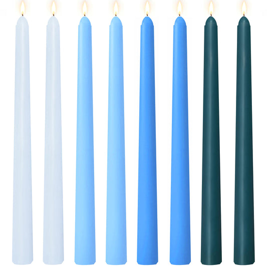 8 Pack 10 Inch Gradient Blue Smooth Taper Candle Set, 7/8 Inch Unscented Driples Candlesticks for Home Decoration, 6-7 Hours Burn