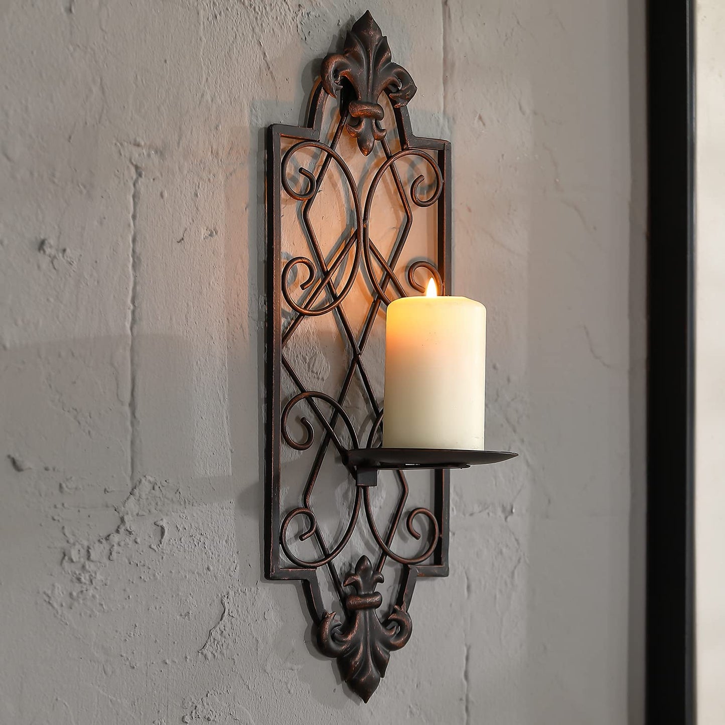 GUSUWOD Set of 2 Metal Wall Sconce Candle Holders, Fleur De Lis Detailed