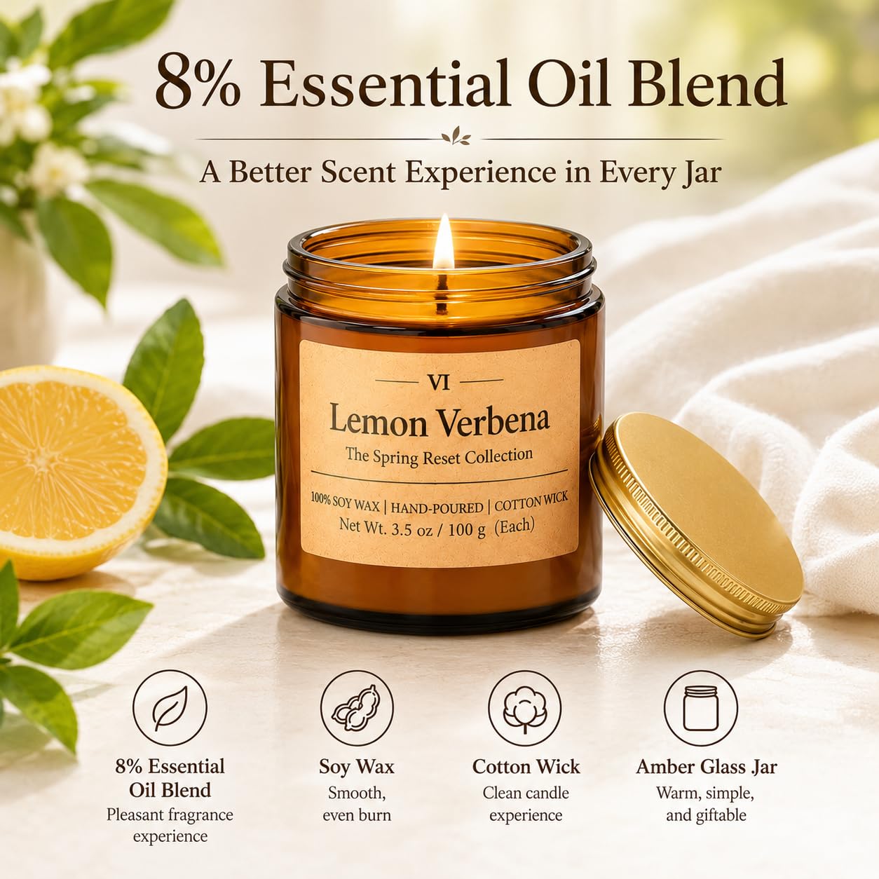 12 Pack Summer Scented Candles, 3.5 oz Amber Glass Jar Soy Candle Set, 8% Essential Oil Blend, Gifts for Women Birthday Housewarming