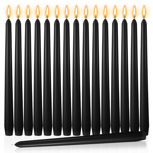 MTLEE 16 Pcs 10 Inch Long Tapered Candle Stick Bulk Smokeless Unscented Burning Candlestick Paraffin Wax with Cotton Wick for Valentine's Day Baby Shower Wedding Holiday Party Church (Black)