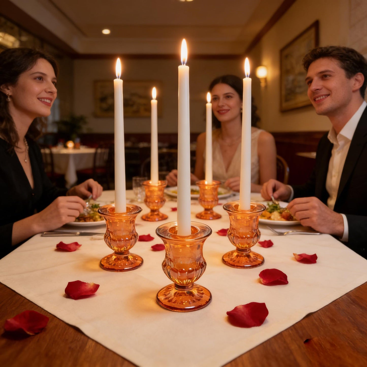 48 Pcs Clear Glass Taper Candle Holders Bulk, 2.5 Inch Small Candlestick Stands, Elegant Table Centerpieces for Wedding, Christmas, Valentine’s Day, Party, Home and Dining Room Decorations (Amber)