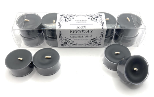 Allnations Candle Co. 100% Beeswax Colored Tealight Candles. - Home, Mother’s Day, Rituals, Prayer, Party, Room Table Decoration - Unscented - Smokeless -10pcs (Black)