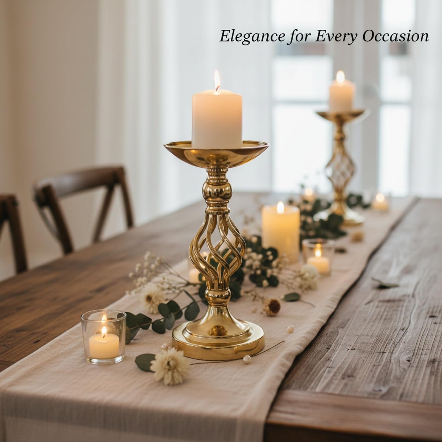 Iron Candlestick Holder, Twisted Metal Design with Gold Finish for Table Centerpieces and Home Decor (1 PC)