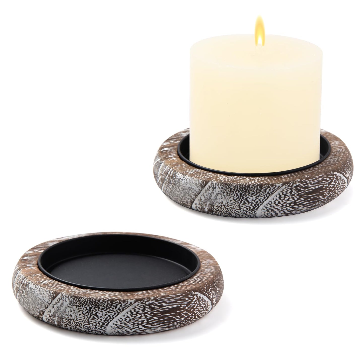 Hatway Wood Candle Holder Farmhouse Decor Wooden Pillar Candles Tray for Table Centerpiece Small Decorative Tray Riser Round Wooden Plate Pedestal Stand for Coffee Table for Christmas Decor-Bai-2