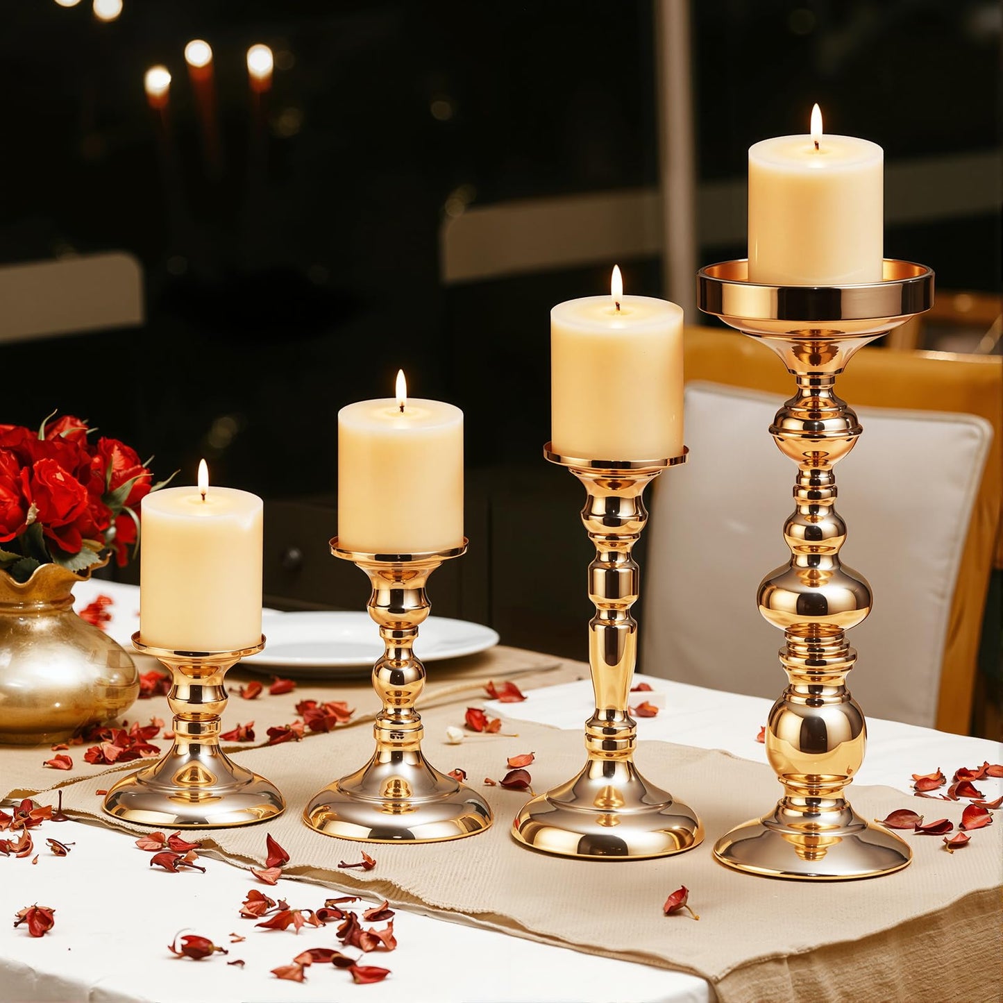 Pillar Candle Holder,Metal Candlestick Holders,Gold Candlesticks for Wedding Theme Party Table Centerpiece Decor Dining Room Birthday Holiday (Candlestick 6216- Small)
