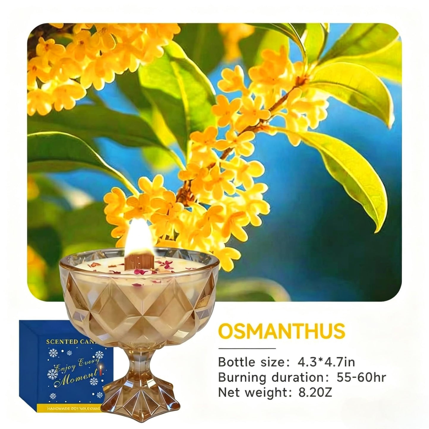 Joo Sko Diamond Bowl Shape Soy Wax Osmanthus Scented Candle, Aromatherapy Jar Candles for Home Scented or As a Christmas Holiday Candle Gift for Your Lover(8.2OZ/60Hours Burning)