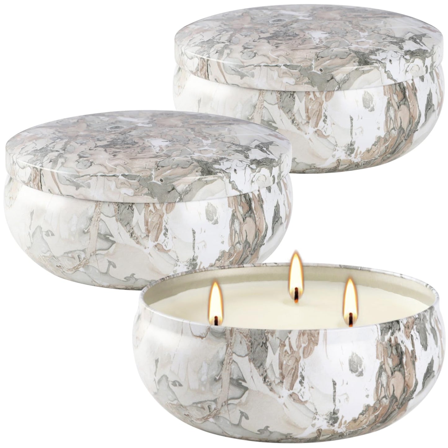 Citronella Candles Outdoor, 3 Pack 12oz Large Citronella Candle 3-Wick Natural Soy Wax Summer Candle Set 240 Hours Long Lasting Burning Huge Scented Outdoor Indoor Candles for Garden Yard (Gray)