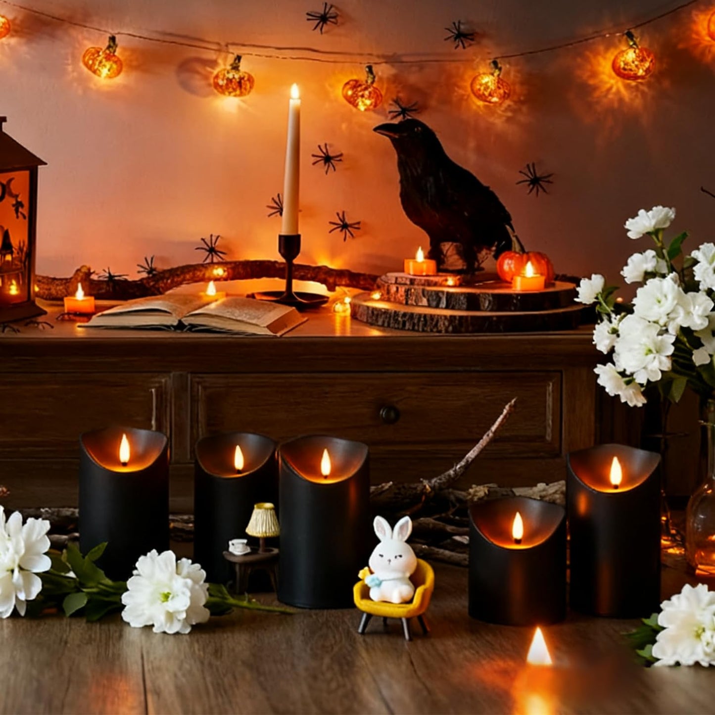 Nimiko Flameless Candles with Remote, Battery Operated Flickering Flameless Candles, LED Candles with Timer 2/4/6/8H, with Realistic LED Candles Set of 24 (D3 x H 3" 4" 5") (Black)