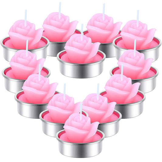 TecUnite 12 Pieces Rose Tealight Candles Handmade Delicate Rose Flower Candles for Valentines Spa Party Wedding Gift Home Decor(Pink)