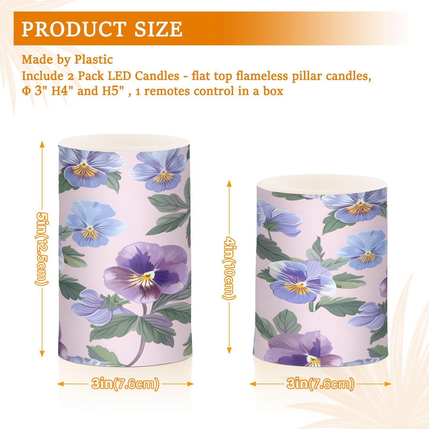 ALAZA Pansy Pink Purple Flowers Flickering Flameless Candles Battery Operated with Remote Timer,Tea Light Candles LED Pillar Votive Candles Set of 2 for Outdoor Indoor