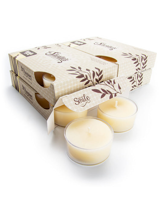 Vanilla Bean Premium Tealight Candles Bulk Pack - 24 Beige Highly Scented Tea Lights - Beautiful Candlelight - Made in the USA - Bakery & Food Collection