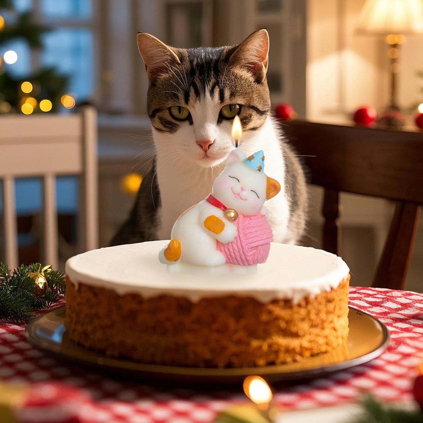 Mesiiloly Large Cat Birthday Candle, Cute Kitty Cake Topper Candles for Girls, Cartoon Cat Birthday Decorations, Kitten Themed Party Supplies & Gifts for Cat Lovers