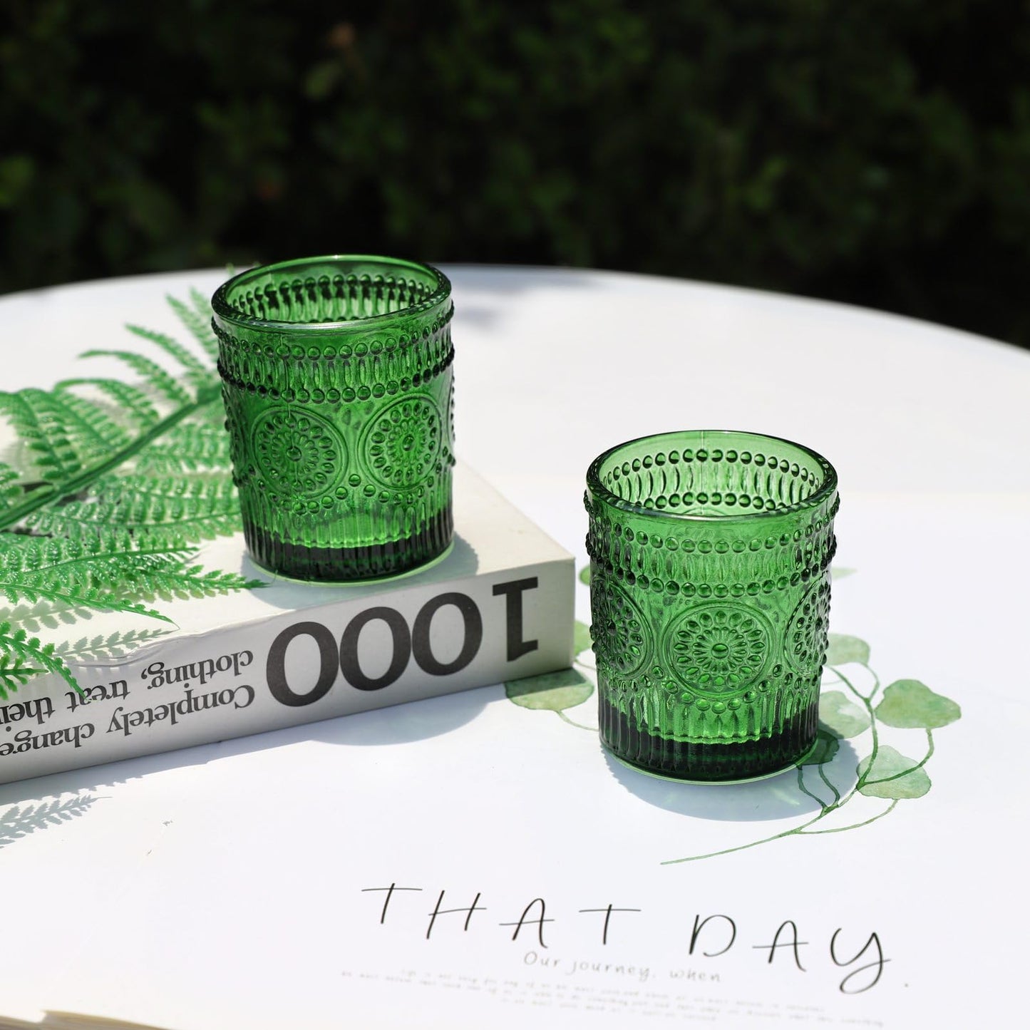 VOHO Green Candle Holder Set of 12, Green Glass Votive Candle Holders for Centerpiece Table Decorations, Votive Candles Holder Bulk for Birthday (2.1'' x 2.6'', W/H)