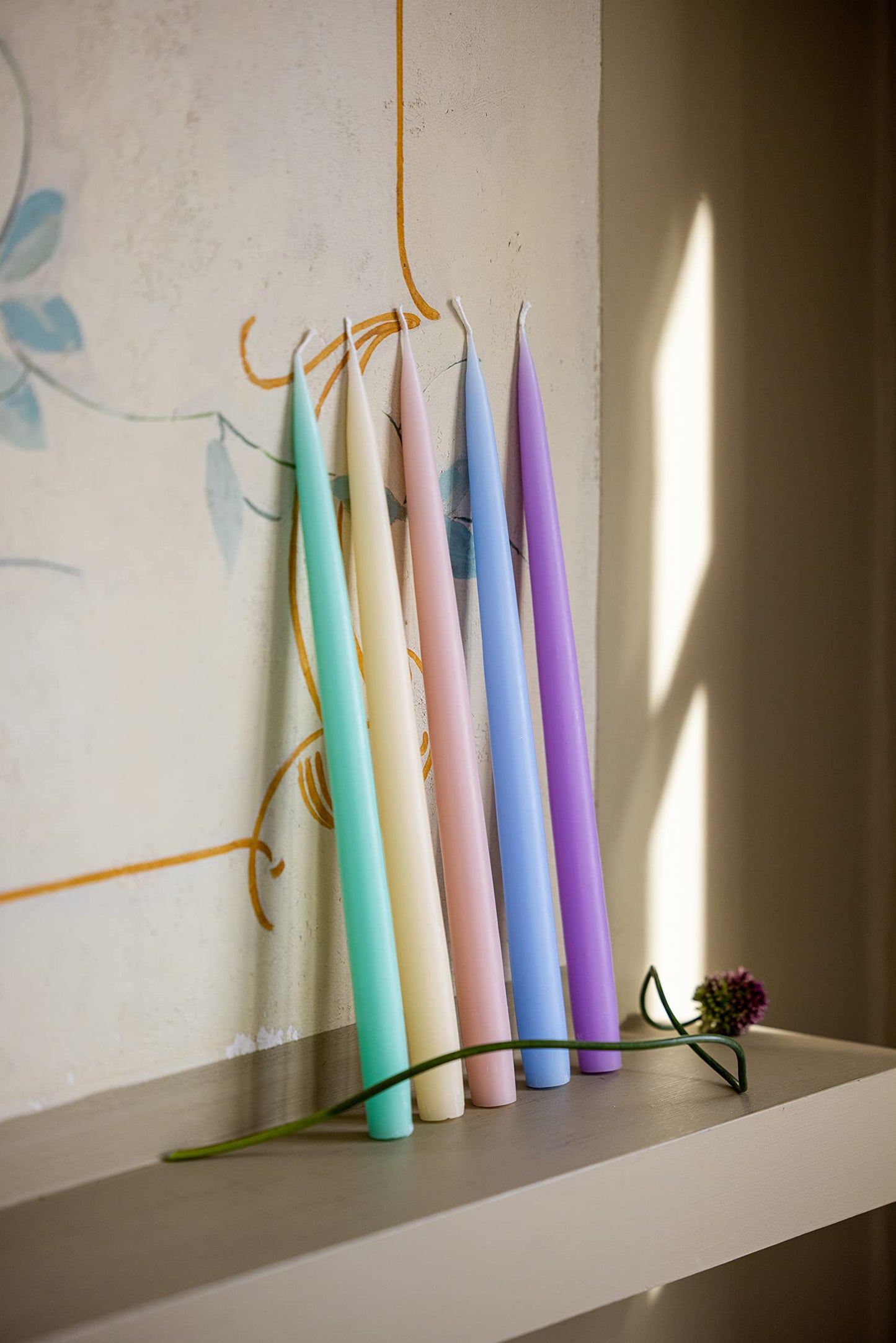Kunstindustrien® Taper Candles – Set of 4, 13.8" – Made in Denmark, Long Burning Candles 15h, Unscented & Smokeless Candlesticks – Elegant Tall Candles for Weddings, Dinners & Home Decor (Pastel Blue)