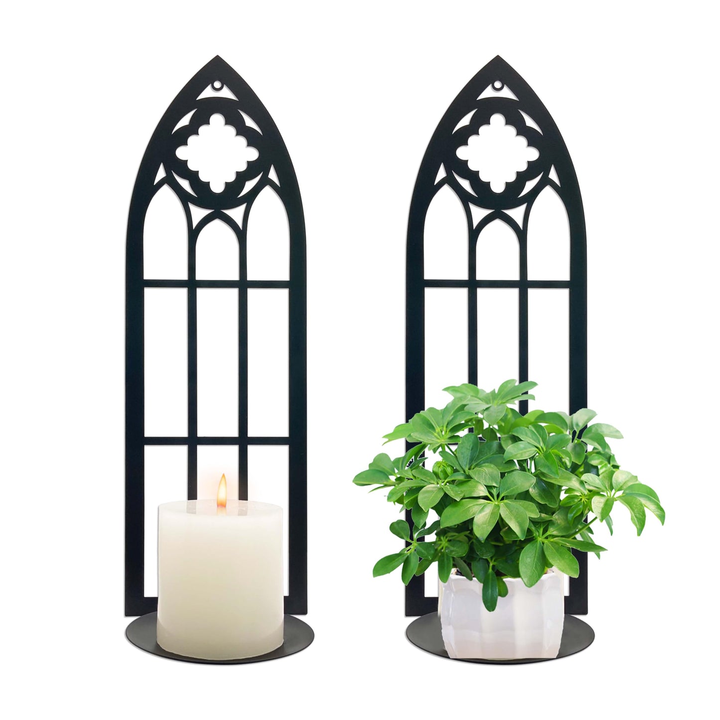 Unique Metal Gothic Wall Sconces Set of Two Candle Holder, Cathedral Gothic Wall Decor, Farmhouse Rustic Wall Art for Home, Dining Room, Living Room, Bathroom, Bedroom