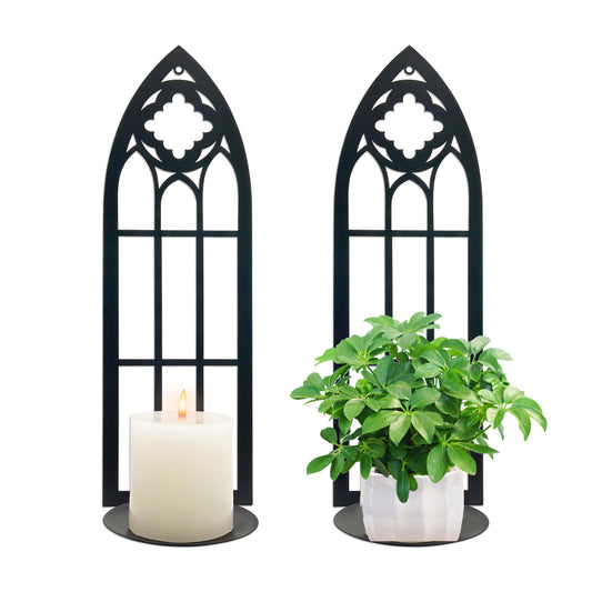 Unique Metal Gothic Wall Sconces Set of Two Candle Holder, Cathedral Gothic Wall Decor, Farmhouse Rustic Wall Art for Home, Dining Room, Living Room, Bathroom, Bedroom